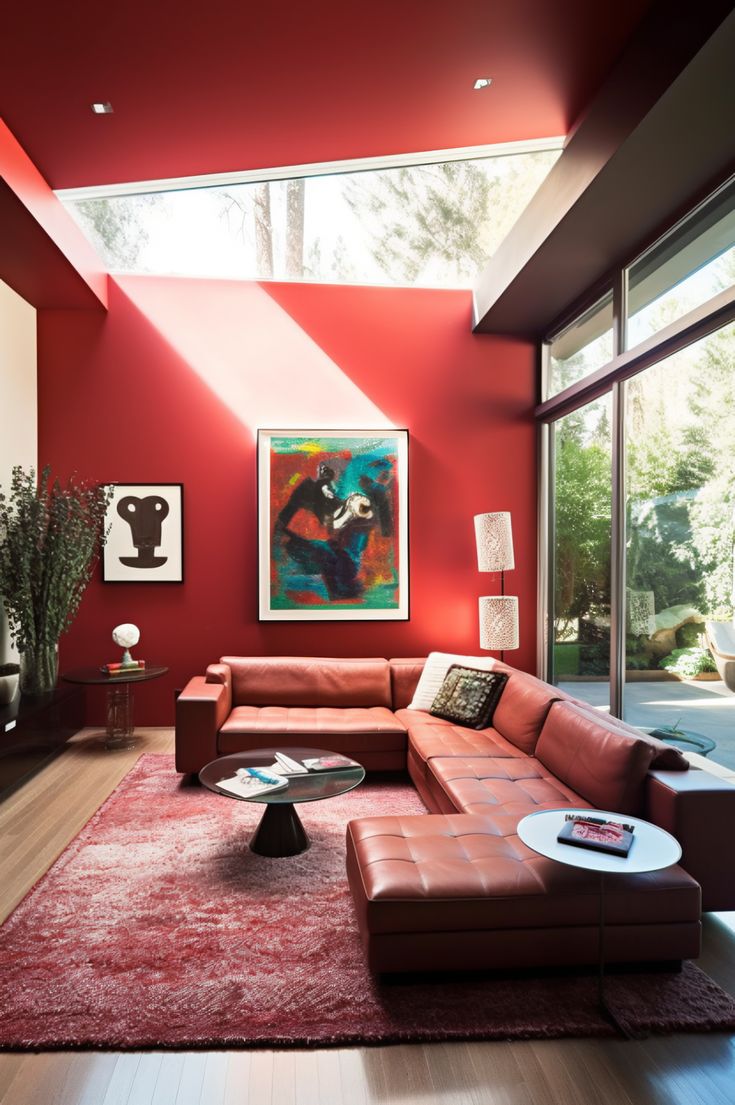 Cozy and Intimate Living Room with Bold Red Walls