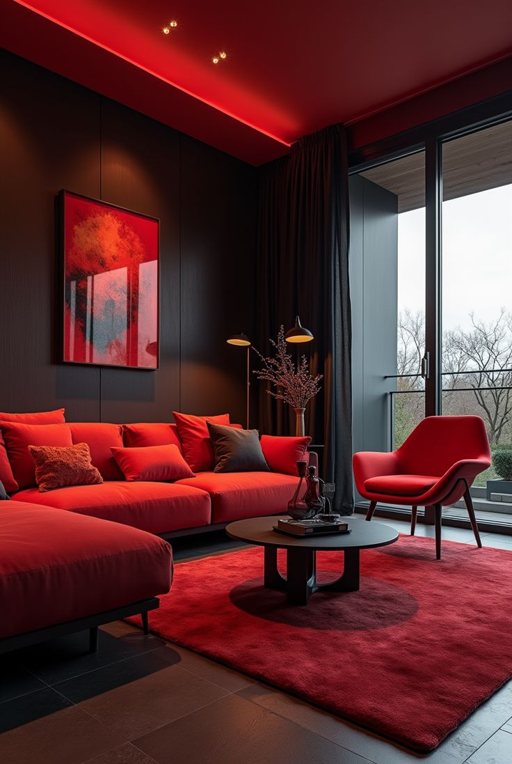 Interior living room red and black